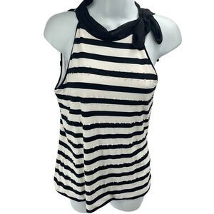 White House Black Market Womens Sleeveless Blouse Top Stretch Black White Small